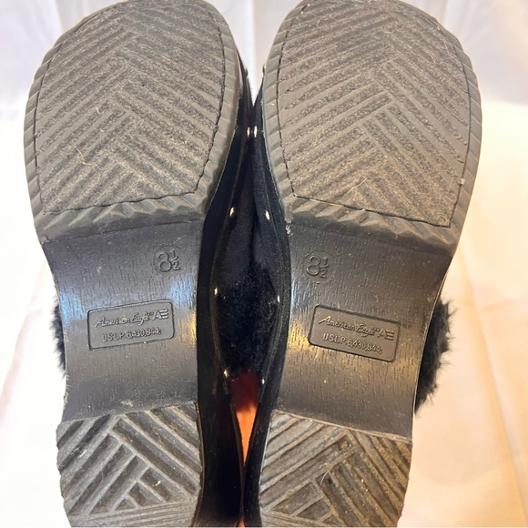 VINTAGE | Rare Y2K American Eagle black suede faux fur clogs - Picture 7 of 9